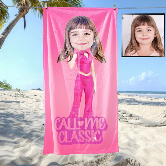 Kişiye Özel Karikatür Fotoğraflı Barbie Temalı Plaj ve Banyo Havlusu 115667
