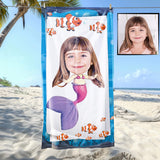 Kişiye Özel Karikatür Fotoğraflı Deniz Kızı Temalı Plaj ve Banyo Havlusu 115705